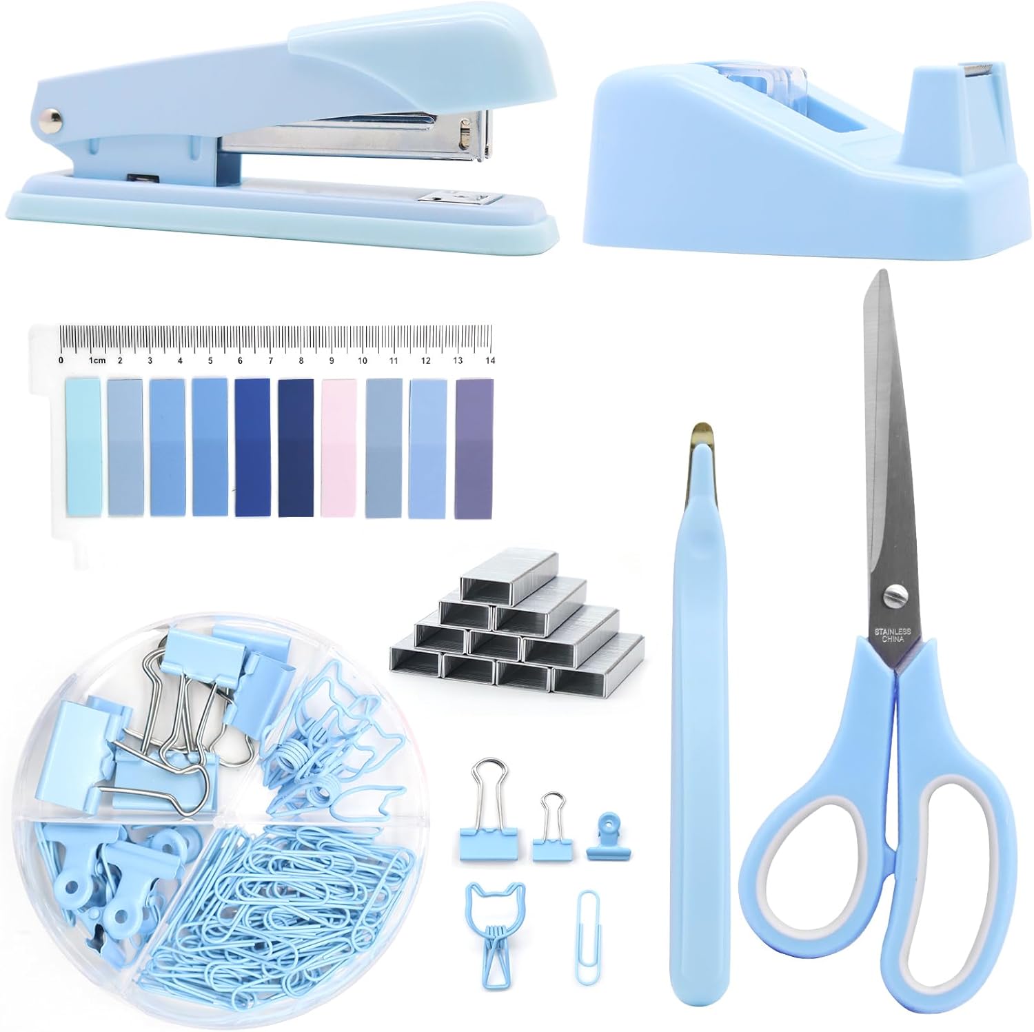 Blue Desk Accessory Kit, Gift for Students, Women, Coworkers, Boss Lady, Office Clerks