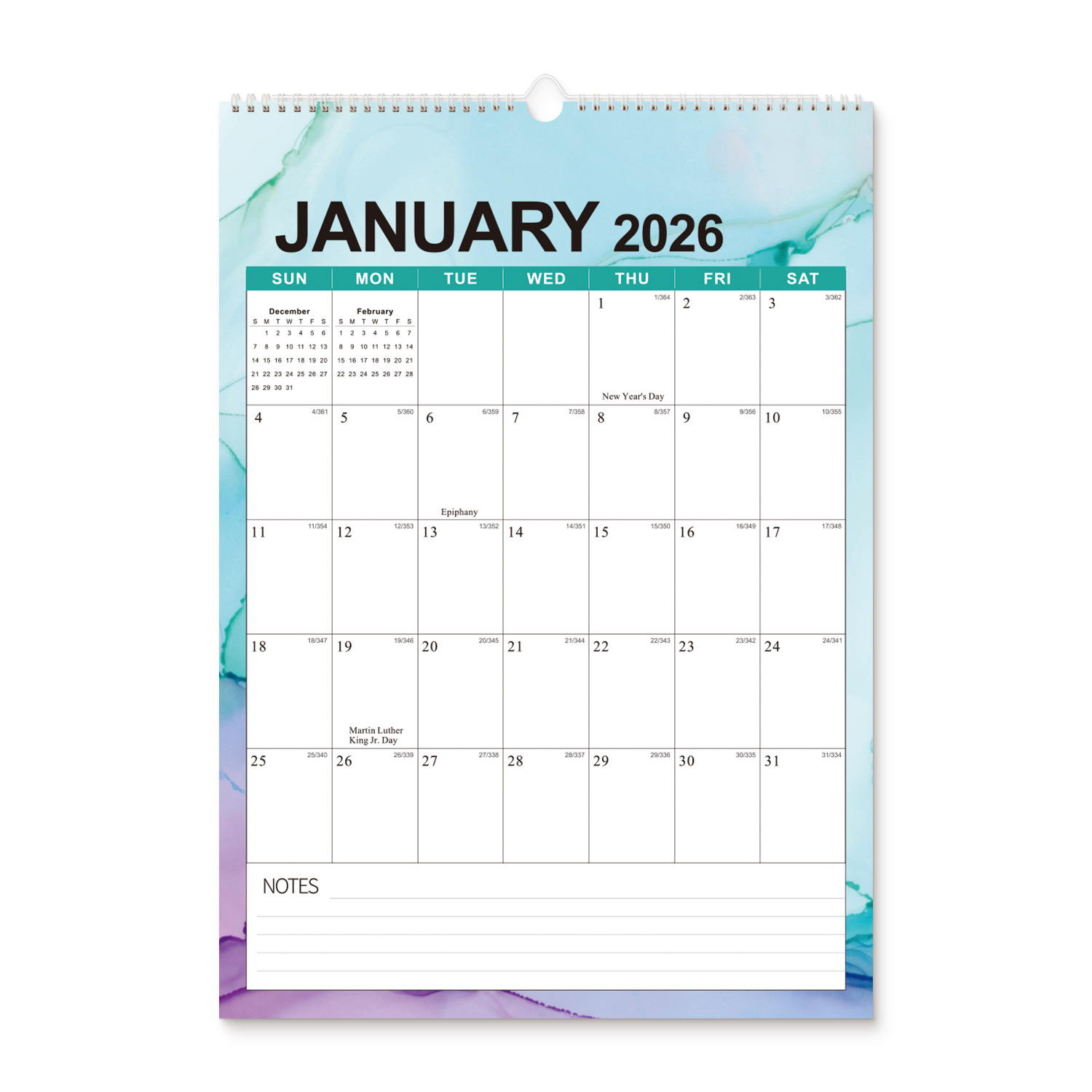 2026 Year English wall calendar-European and American holiday