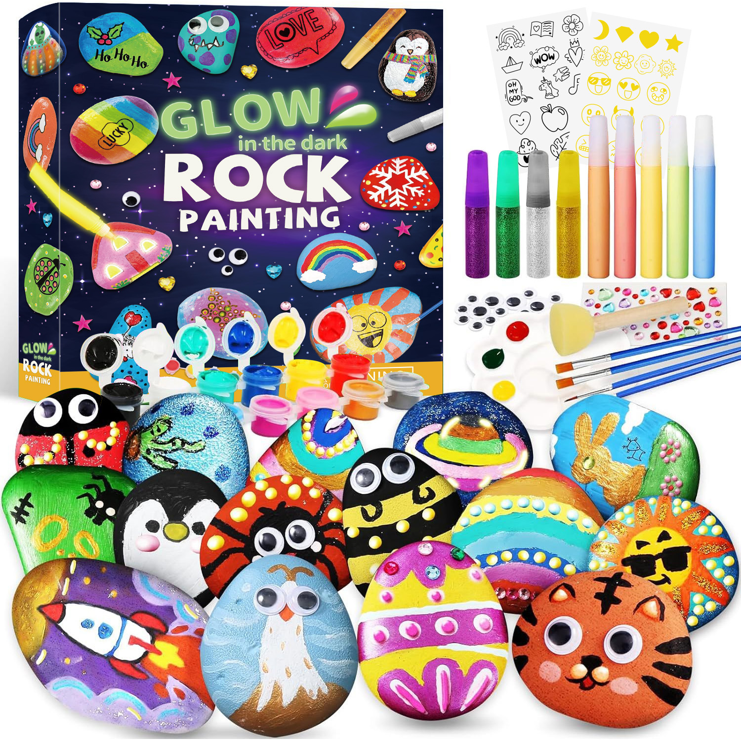 Rock Painting Kit for Kids - Glow in The Dark, Arts and Crafts Gift