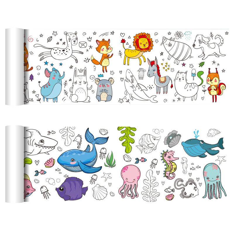 Children's Drawing Roll Coloring Paper Roll Sticky DIY Painting Drawing 