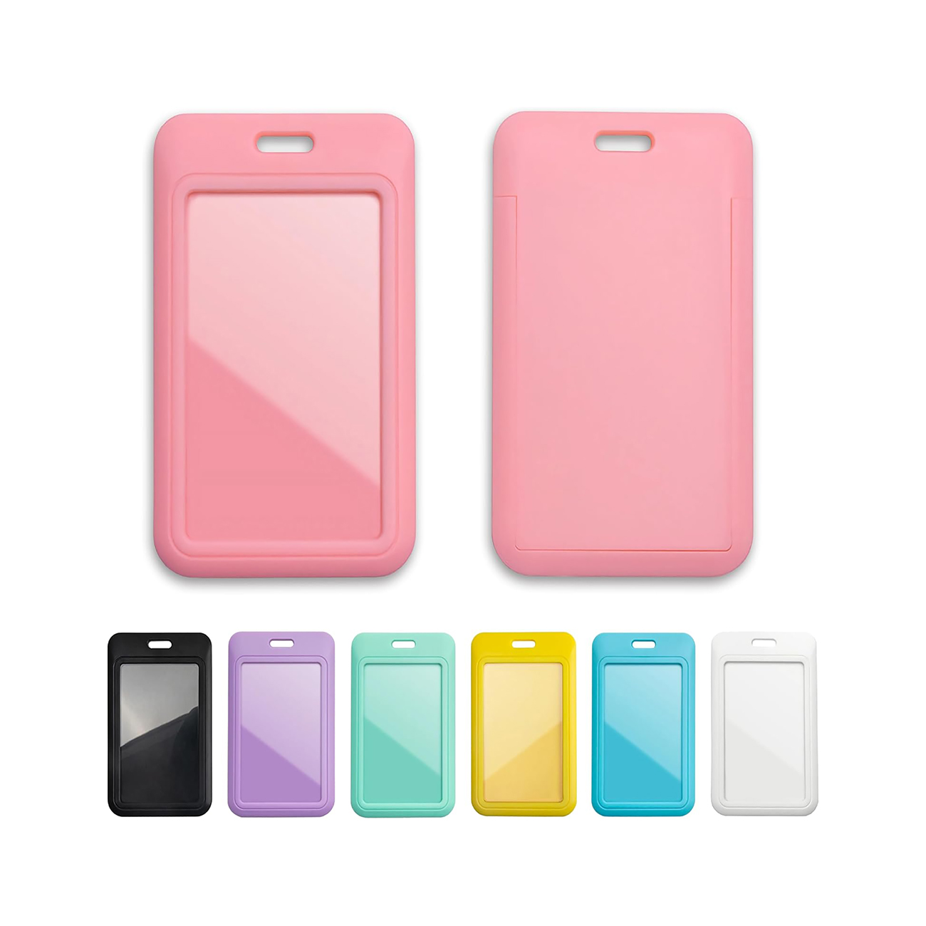 ID Badge Holder with Clear Window Hard Plastic  Vertical Card Protector for Lanyard