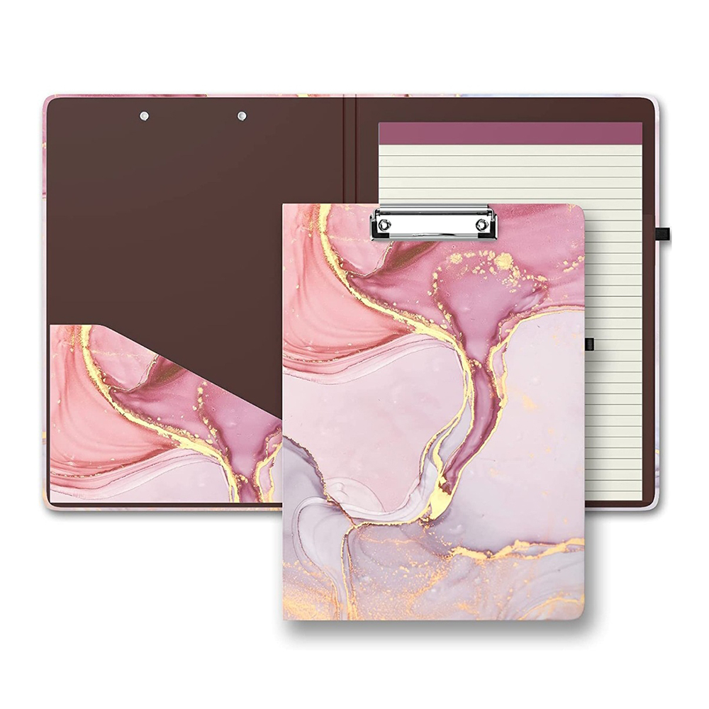 Clip board Folio with Refillable Lined Notepad and Interior Storage Pocket