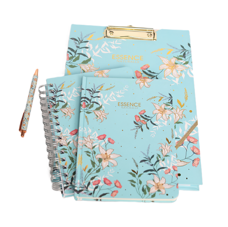 blue 3D golden heat foil embossing clip board and spiral notebook