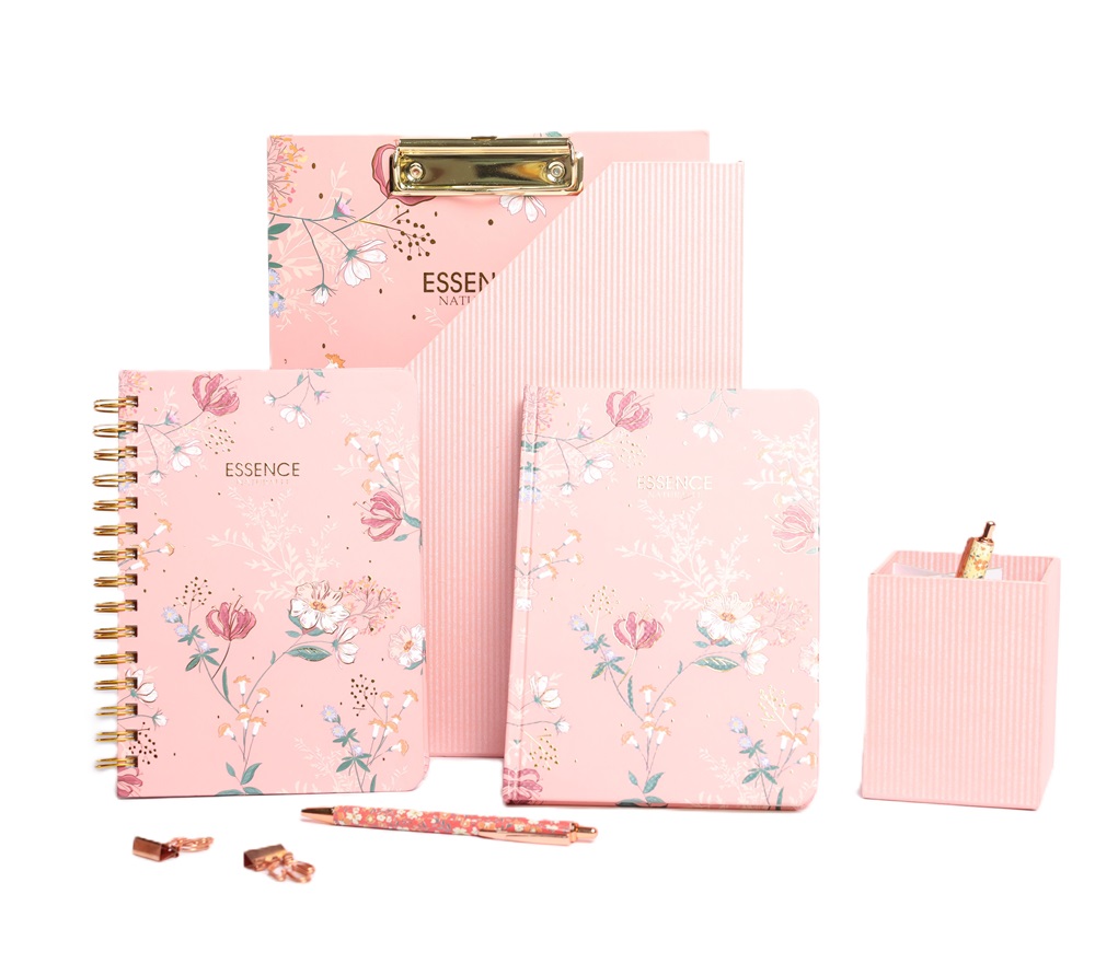 pink 3D golden heat foil embossing clip board and spiral notebook