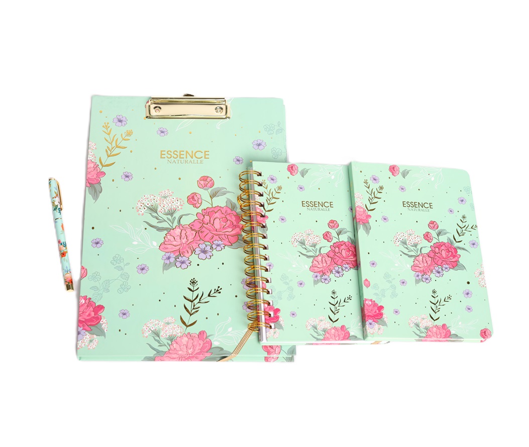 green 3D golden heat foil embossing clip board and spiral notebook