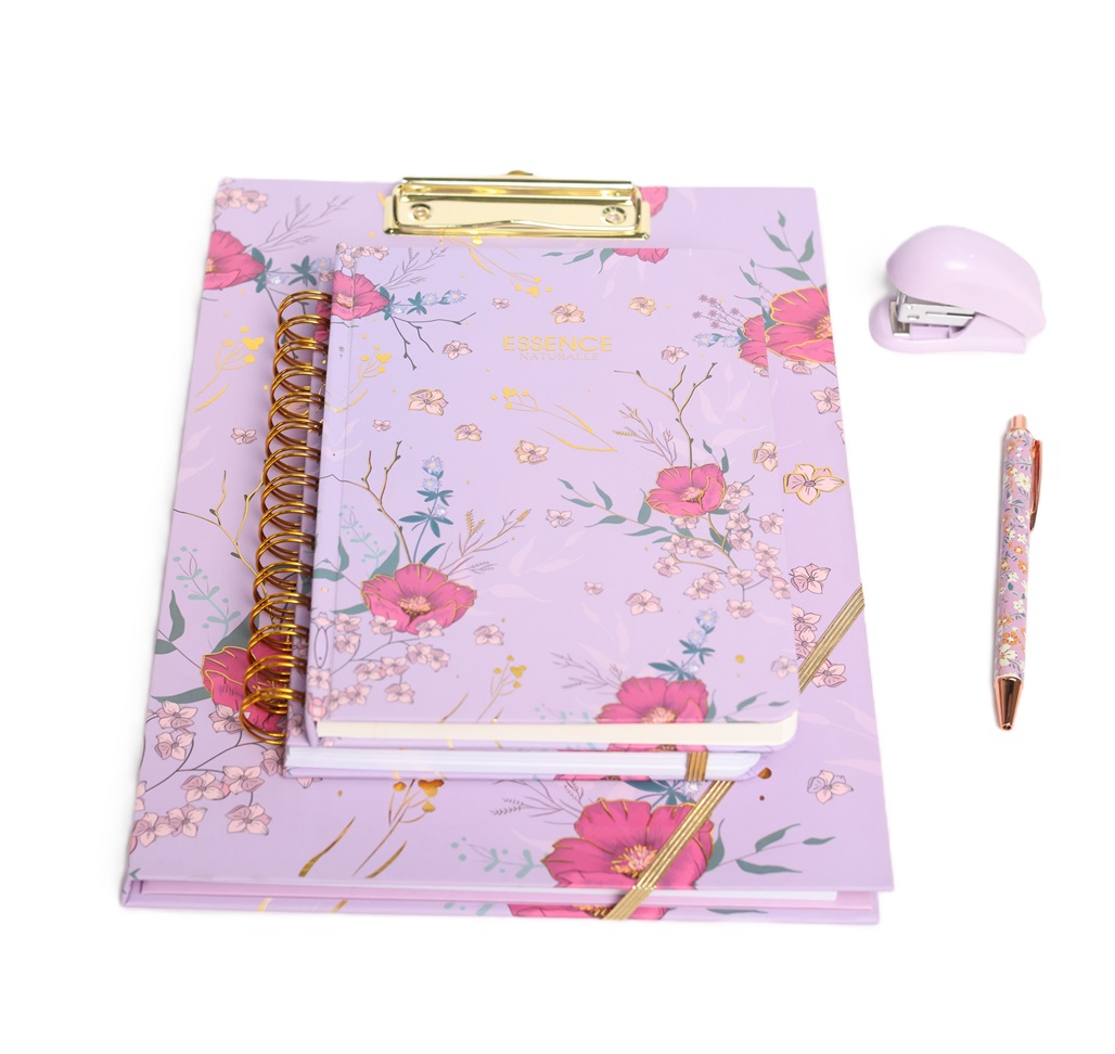 purple 3D golden heat foil embossing clip board and spiral notebook