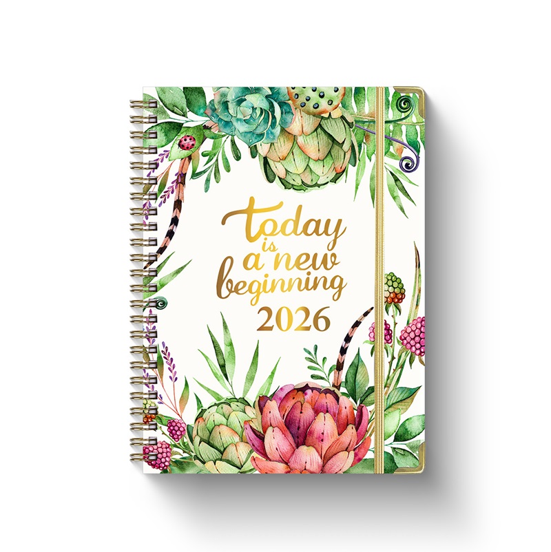 2026 English notebook, A5 spiral diary, 365-day work notebook, English planner