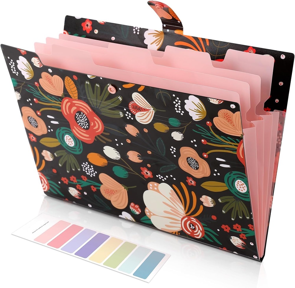 Expanding File Folder with 5 Pockets, Floral Accordion File Organizer for Important Document