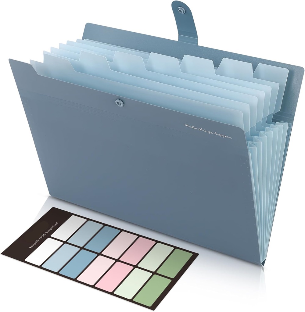 Expanding File Organizer with 8 Pockets, Accordion File Folders with Labels